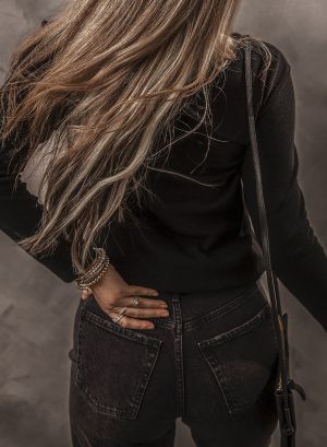 Women’s Black Lace Long Sleeve Blouse with Button Detail