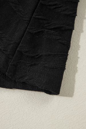 Women’s Black Solid Wavy Textured Slim Fit Long Sleeve Top