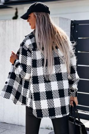 Women's Black and White Check Shacket