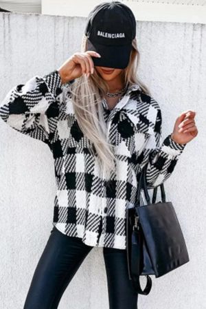 Women's Black and White Check Shacket