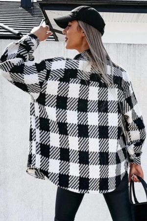 Women's Black and White Check Shacket