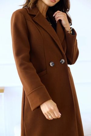 Women’s Long Elegant Brown Coat with Classic Fit