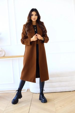 Women’s Long Elegant Brown Coat with Classic Fit