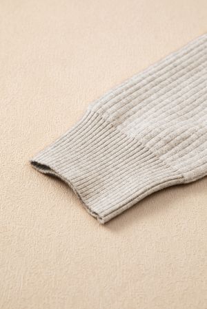 Women’s Beige Thermal Lined Ribbed Sweater with Mock Neck