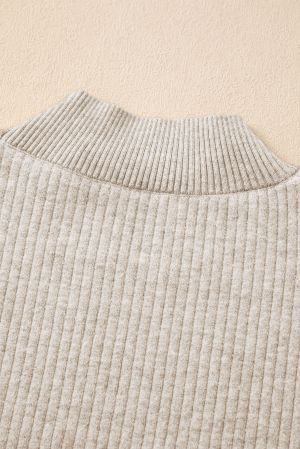 Women’s Beige Thermal Lined Ribbed Sweater with Mock Neck