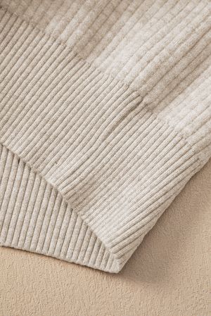 Women’s Beige Thermal Lined Ribbed Sweater with Mock Neck
