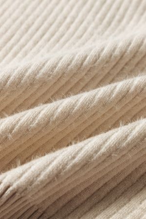 Women’s Beige Thermal Lined Ribbed Sweater with Mock Neck