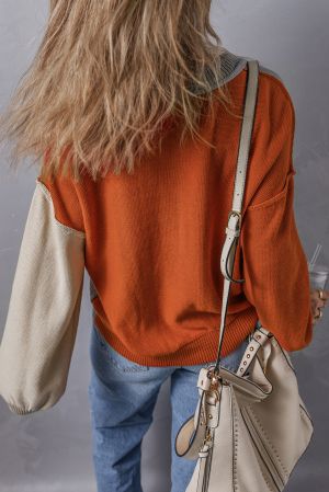 Women’s Color Block Sweater in Gray, Beige and Orange