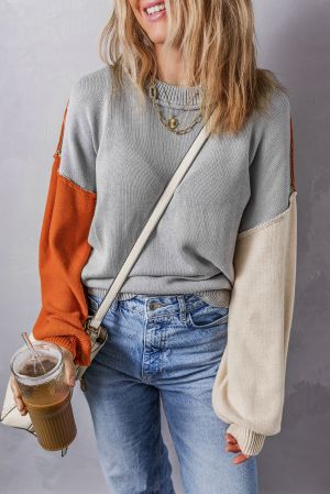 Women’s Color Block Sweater in Gray, Beige and Orange