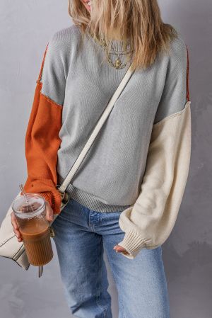 Women’s Color Block Sweater in Gray, Beige and Orange