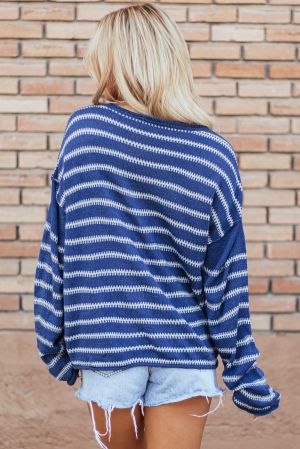 Women’s Navy and White Striped Sweater