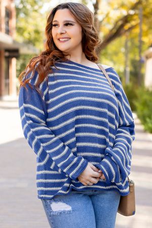 Women’s Navy and White Striped Sweater