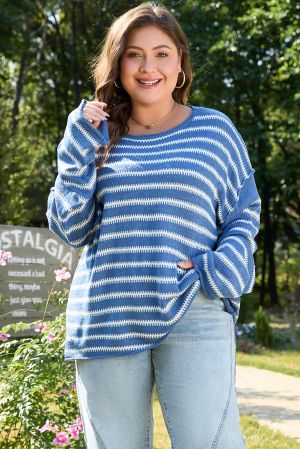Women’s Navy and White Striped Sweater