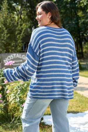 Women’s Navy and White Striped Sweater