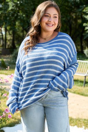 Women’s Navy and White Striped Sweater