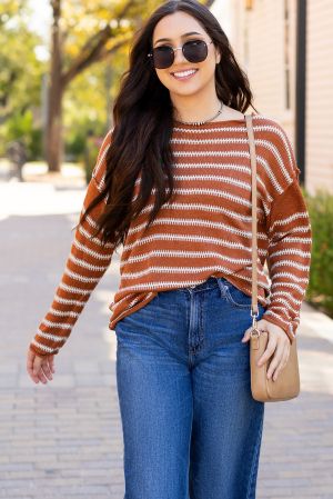 Women’s Brown and White Striped Sweater