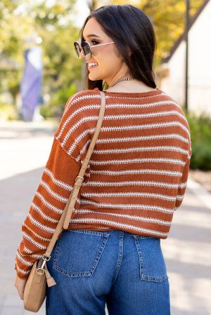 Women’s Brown and White Striped Sweater