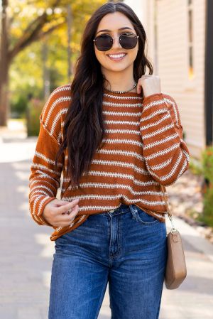Women’s Brown and White Striped Sweater
