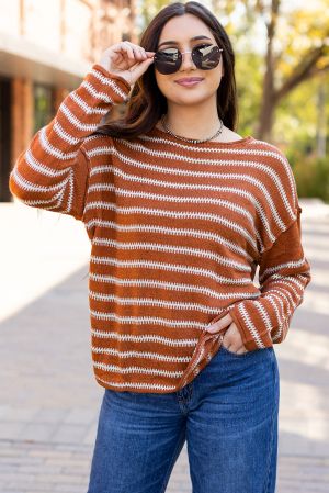 Women’s Brown and White Striped Sweater