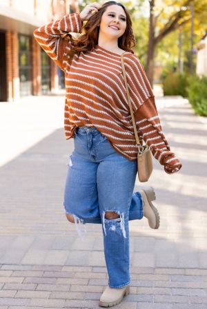 Women’s Brown and White Striped Sweater