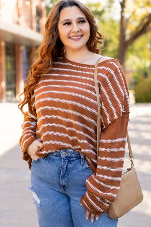 Women’s Brown and White Striped Sweater