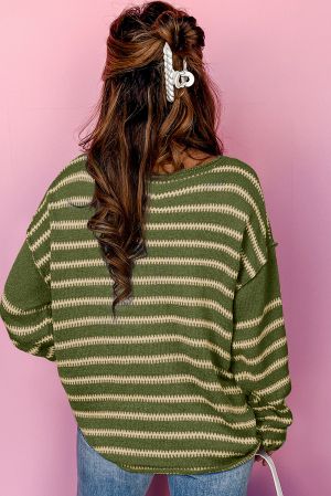 Women’s Green and Beige Striped Sweater
