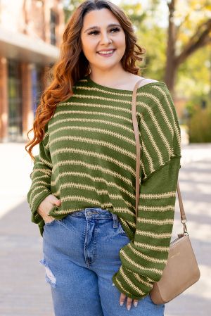 Women’s Green and Beige Striped Sweater
