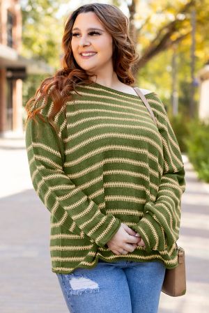 Women’s Green and Beige Striped Sweater