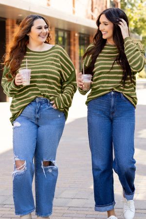 Women’s Green and Beige Striped Sweater