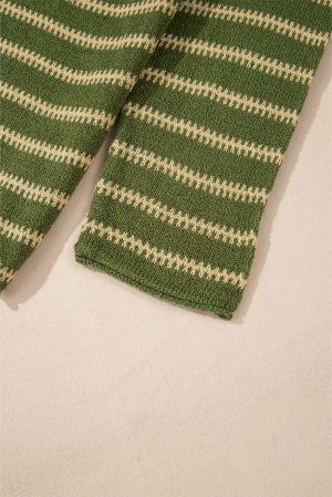 Women’s Green and Beige Striped Sweater