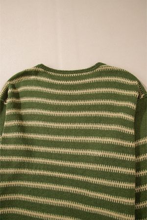 Women’s Green and Beige Striped Sweater