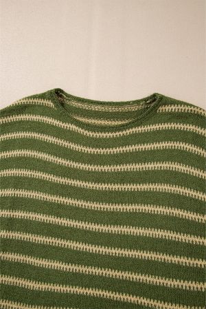Women’s Green and Beige Striped Sweater