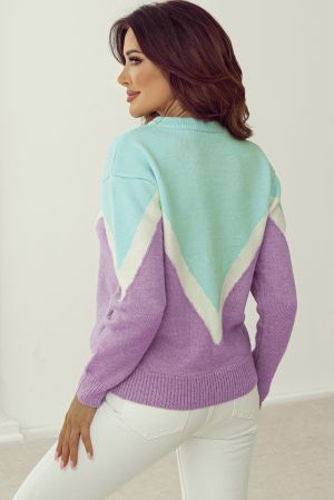 Women’s Lilac and Mint Color Block Sweater with White Triangle Detail