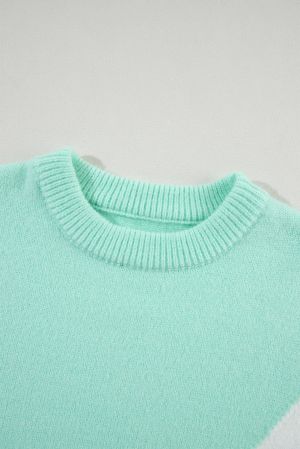 Women’s Lilac and Mint Color Block Sweater with White Triangle Detail