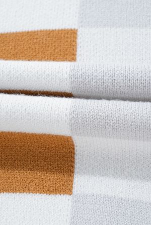 Women’s White, Gray and Brown Checkered Off-Shoulder Sweater