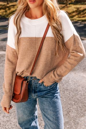 Women’s Beige and White Soft Knit Sweater with Minimal Design