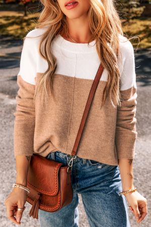Women’s Beige and White Soft Knit Sweater with Minimal Design