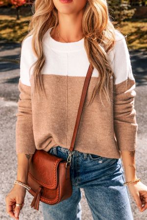 Women’s Beige and White Soft Knit Sweater with Minimal Design