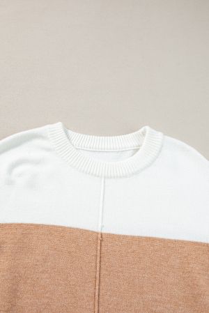 Women’s Beige and White Soft Knit Sweater with Minimal Design