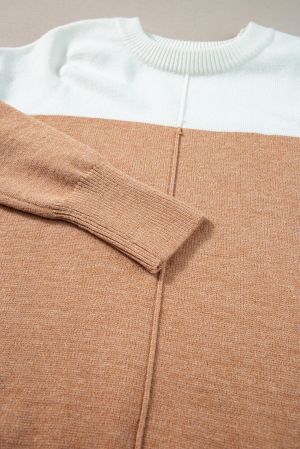 Women’s Beige and White Soft Knit Sweater with Minimal Design