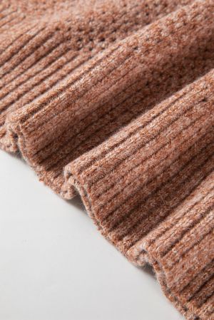 Women’s Brown Open-Knit Sweater with V-Neckline