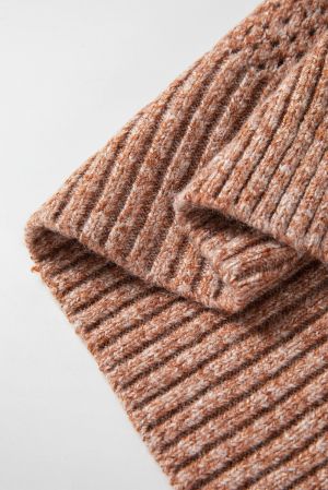 Women’s Brown Open-Knit Sweater with V-Neckline