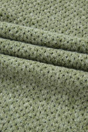 Women’s Green Open-Knit Sweater with V-Neckline