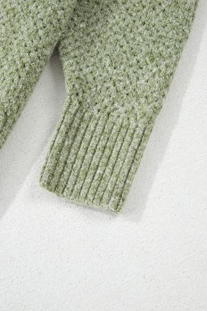 Women’s Green Open-Knit Sweater with V-Neckline