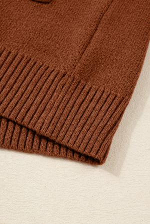 Дамска кафява рокля тип пуловер с висока яка и джобове