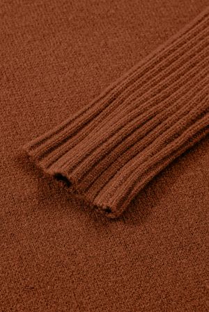 Дамска кафява рокля тип пуловер с висока яка и джобове