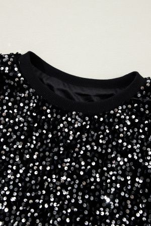 Women's Black Sequin Blouse with Modern Crop Fit