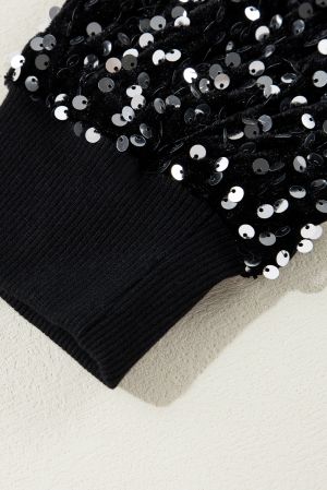 Women's Black Sequin Blouse with Modern Crop Fit