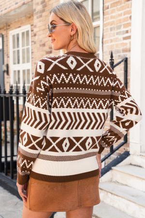 Women's Abstract Print Sweater in Brown and White