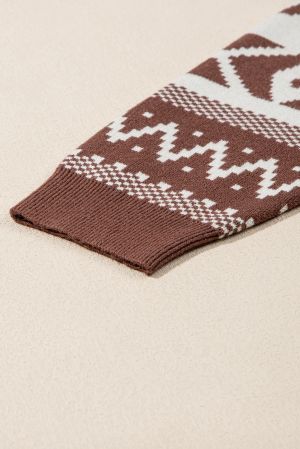 Women's Abstract Print Sweater in Brown and White